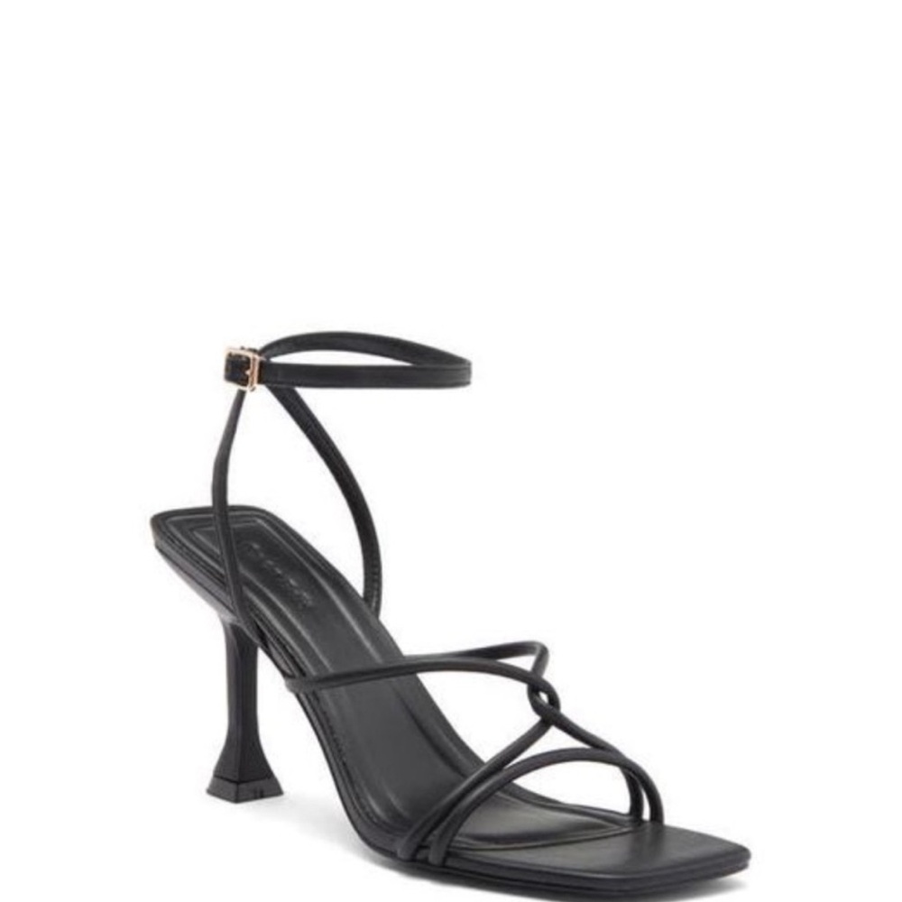 Black Strappy Heels Square Toe Sandles